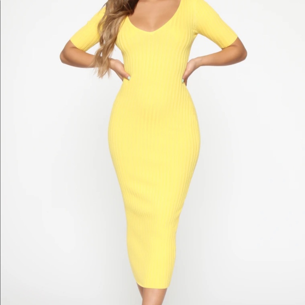 Fashion Nova Kayla Yellow Sweater Dress
